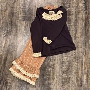 Pants set. Worn once. Mustard/tan and navy.